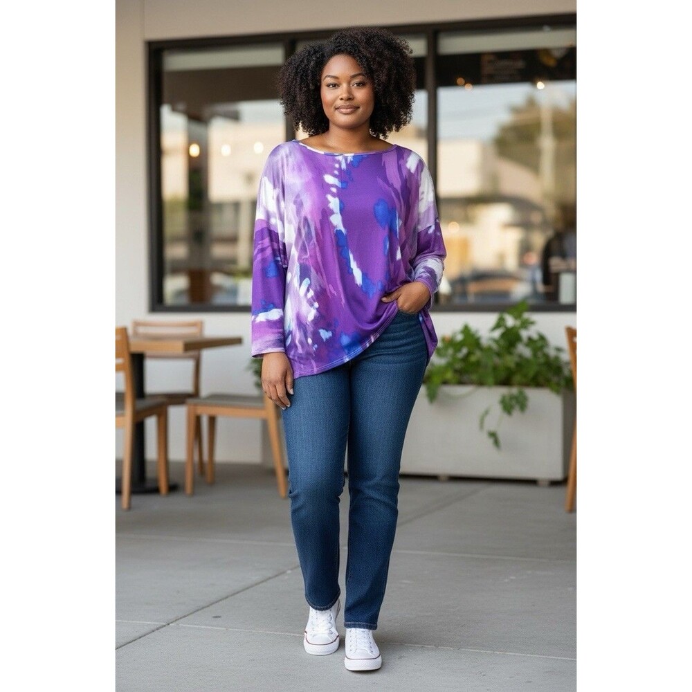 Beyond This Plane Women’s Plus Size 2XL Tie-dye Tunic Multicolor Blouse Y2K